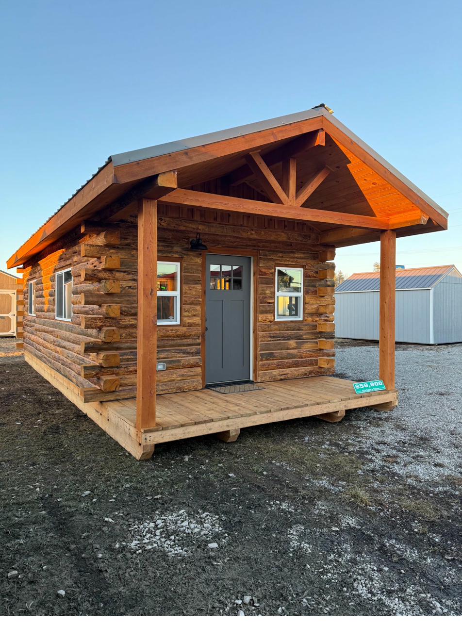 portable log cabin delivered on skids